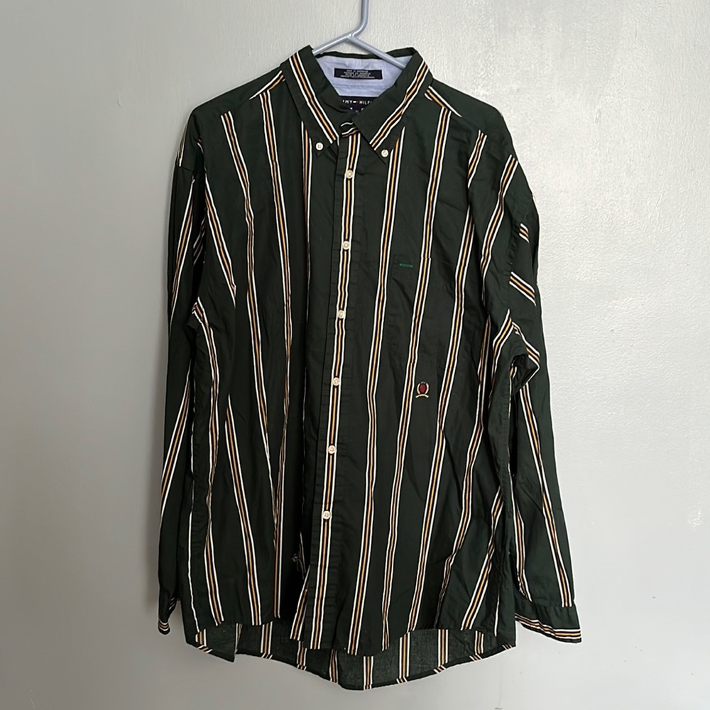 Vintage 1990’s Long Sleeve Tommy Hilfiger Striped Green and Yellow